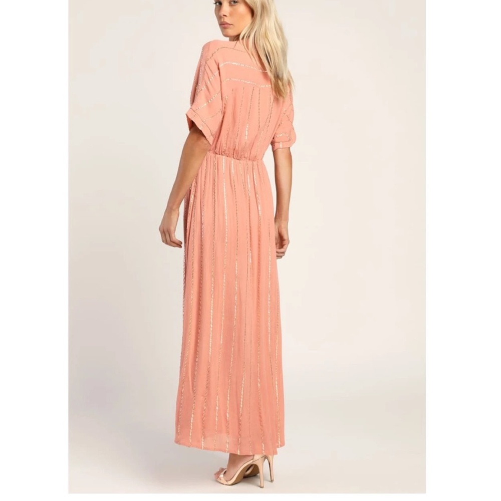 Women's Peach V-Neck Maxi Dress - Picture 2 of 10